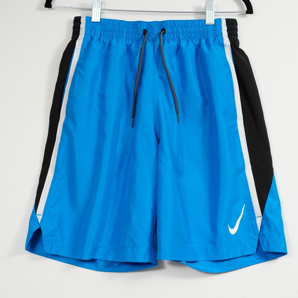 Men’s Dri-fit Athletic swim Board Shorts Blue W/White Stripe S
